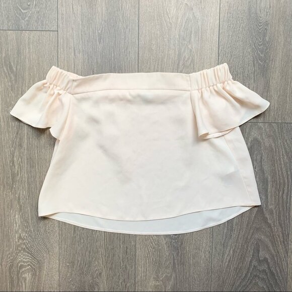 Topshop Livi Bardot Top Blouse Blush Off The Shoulder Pale Peach Cropped Pink 4 - Picture 8 of 9